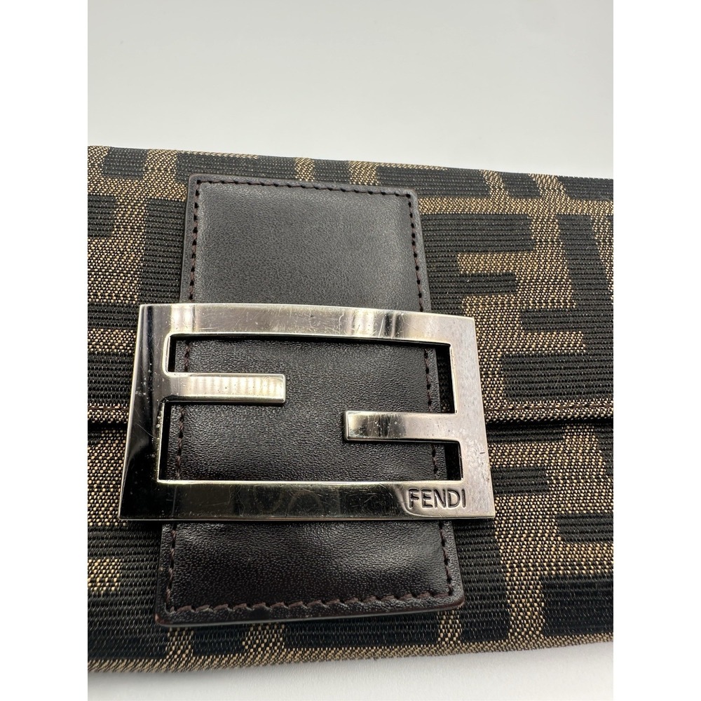 Fendi Zucca Print Wallet Brown Canvas Leather Trim FF Logo Buckle Silver Tone - Picture 3 of 9